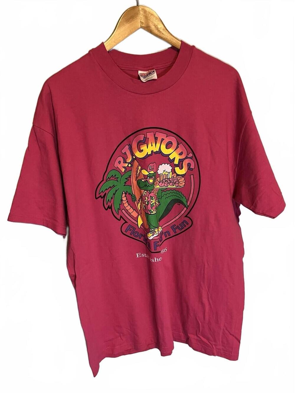 Vintage Hot Pink 90s Florida Alligator Adult Humor Graphic Cotton Beefy Tshirt